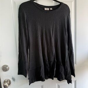 LOGO by Lori Goldstein Black Ruffle-Hem Long Sleeve Top